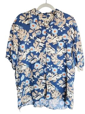 Munsingwear Rayon Hawaiian Shirt Mens L Retro Car Scooter Print